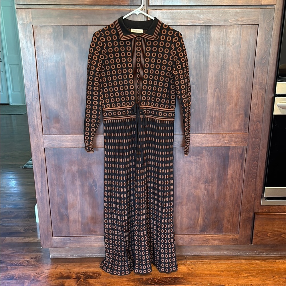 Begonia Black and Brown Long Sleeve Sweater Dress